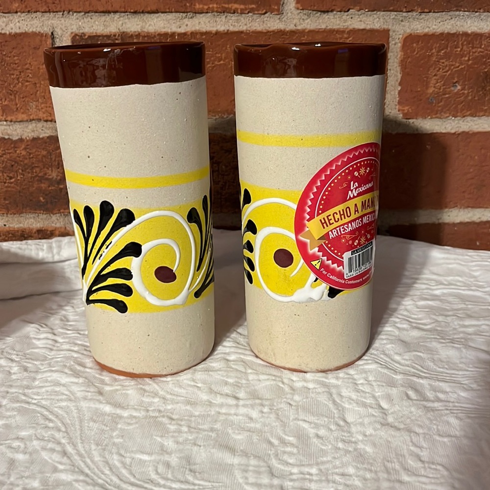 2 Mexican Hand Crafted Ceramic Glasses